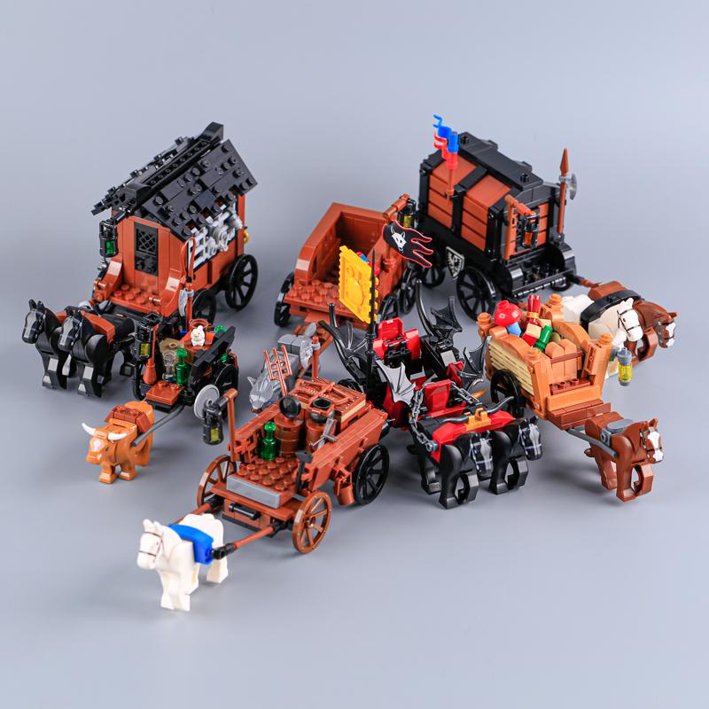 MOC Carretto Medievale di Verdure Carro da Trasporto Blocchi da Costruzione Furgone di Prigione Scatola del Tesoro Carro Carrozza Giocattoli in Mattoncini