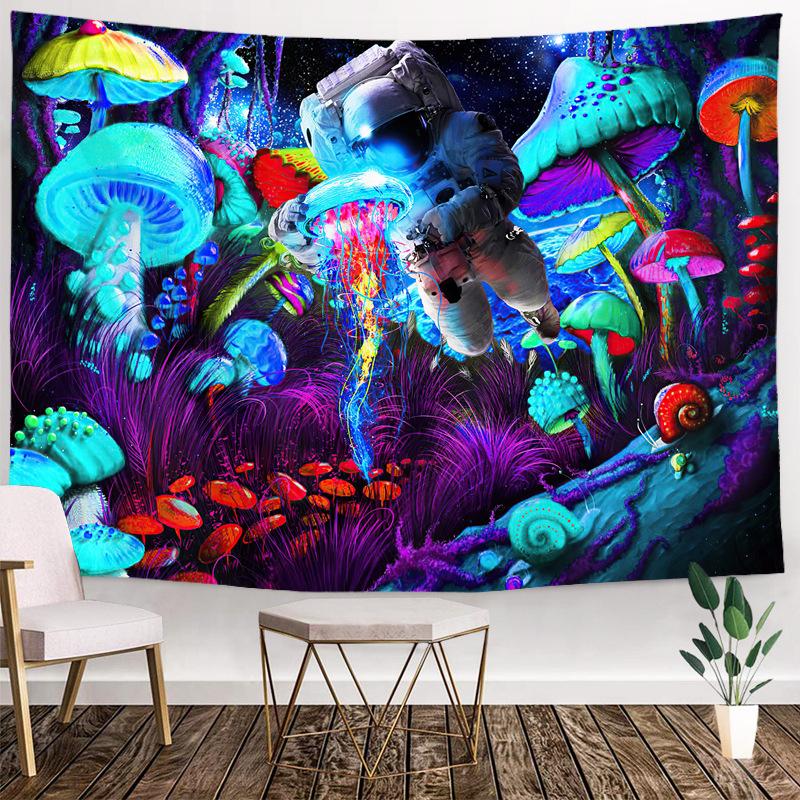 VIKAMA Kosmisches Pilz Element Wandteppich Wasserdicht und Maschinenwaschbar Wohnzimmer & Schlafzimmer Musikdekor Wandbehang