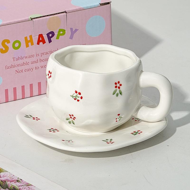 Creative Cute Flower Ceramic Coffee Mug Simple Couple Mug Exquisite Afternoon Tea Dessert Cup Office Mug Birthday Gift Art Decor