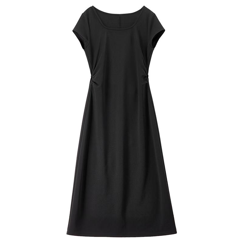 Shangdubi La Women's Elegant Black Square Neck A-line Midi Dress