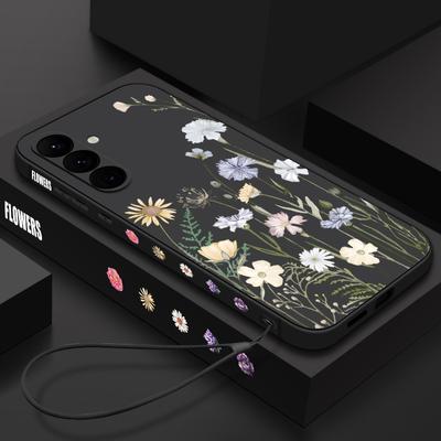 Flower Printed Lanyard Case For Samsung Galaxy S25 Ultra S24 S23 S22 Plus S21 FE A15 A16 A35 A36 A54 A55 A56 5G Shockproof Soft TPU Silicone Case