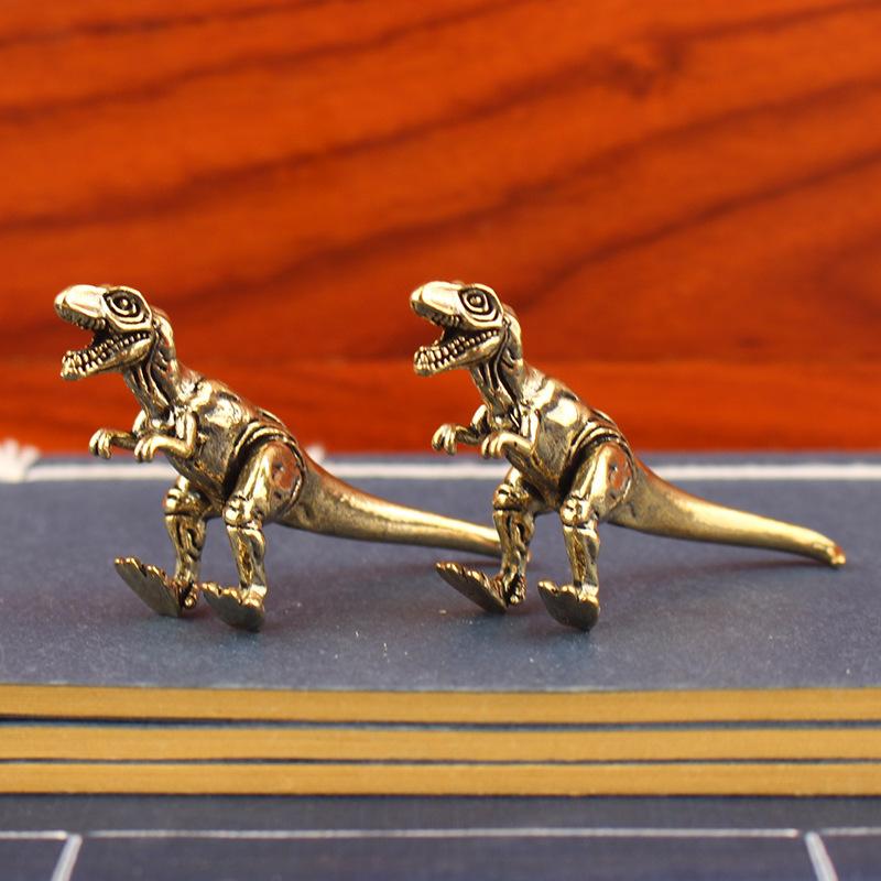 Brass Tyrannosaurus Rex Statue - Realistic Dinosaur Sculpture for Office Desk Decor, Tea Pet, Dinosaur Collector's Gift