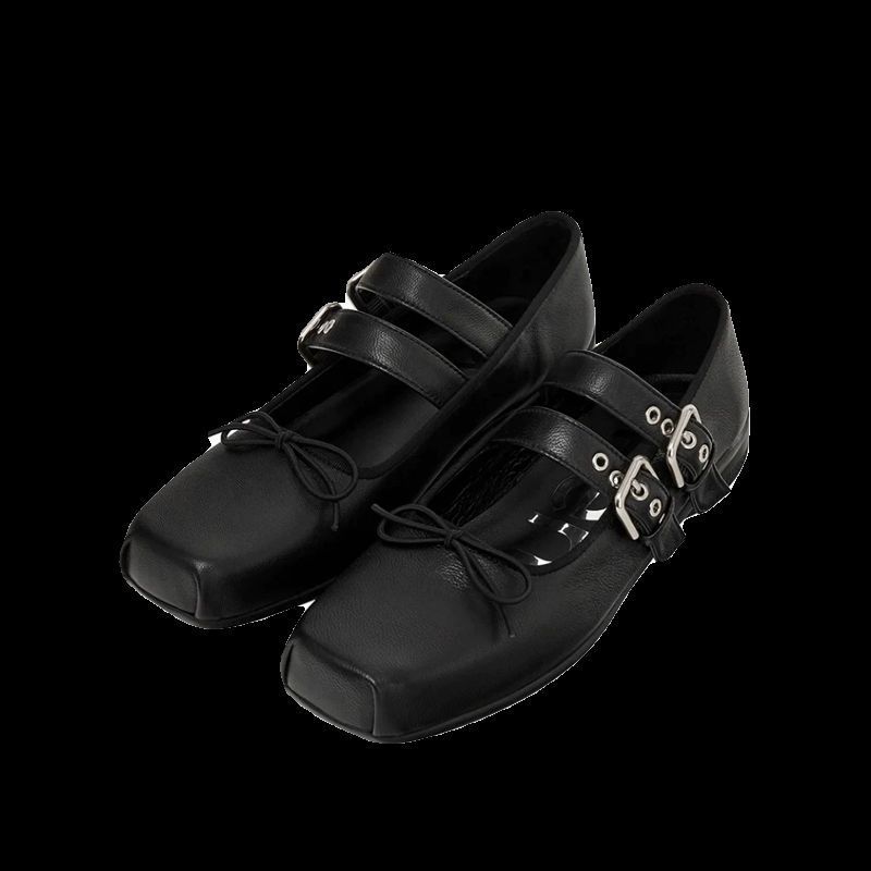 Ballet Shoes Women's 2025 New Silver One-word with Mary Jane Shoes Flat Bow Square Head Light Mouth Single Shoes