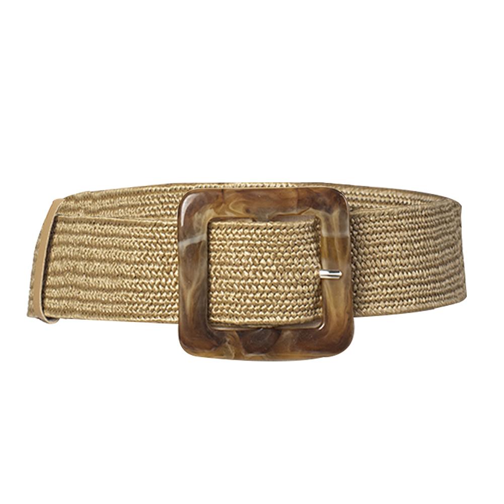 Women Belt Straw Casual Ultra Wide Belt Female Woven Vintage Carved Wood Buckle Elastic Belt Decoration Dress Shirt Waist Seal