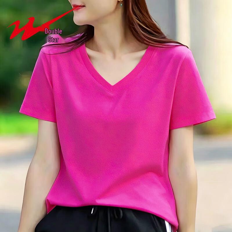 Shuangxing Women s Pure Cotton V-Neck Short Sleeve T-Shirt 3XL