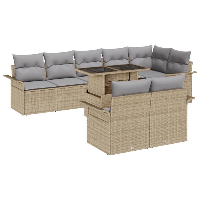 VidaXL Ensemble de Canapés de Jardin 9 pièces avec Coussins Beige Poly Rattan 3348306