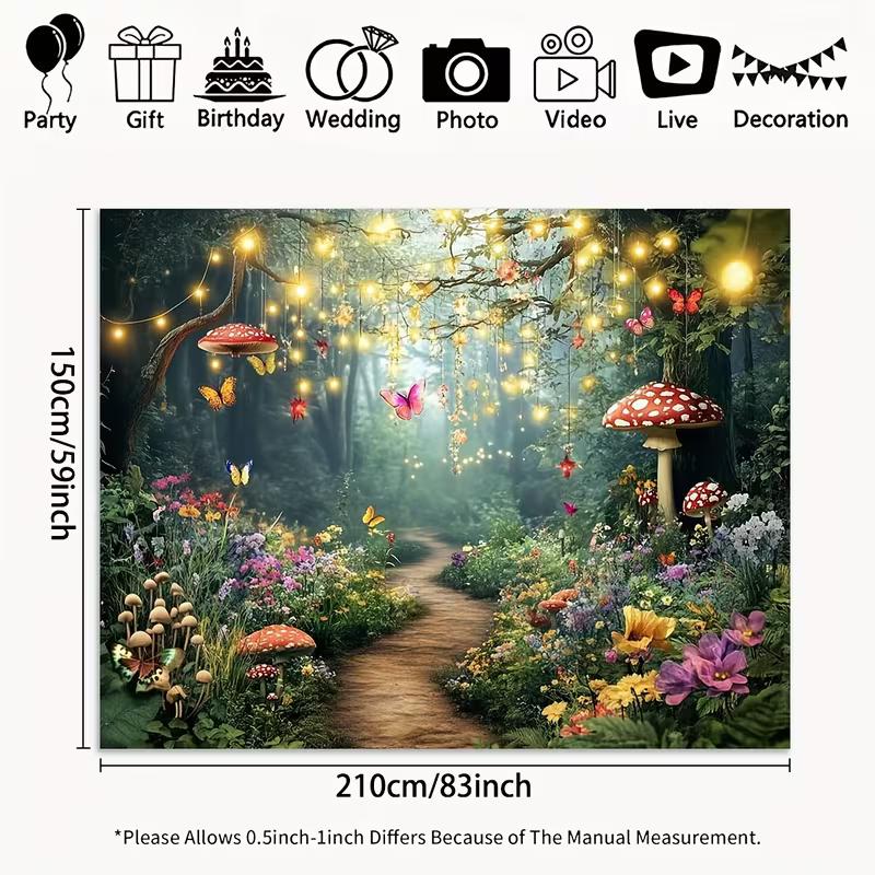 

2D Printed Enchanted Fairy Forest Backdrop, Glowing Firefly & Mushroom Path Photo Background for Studio 47.2x31.5inch/120*80cm