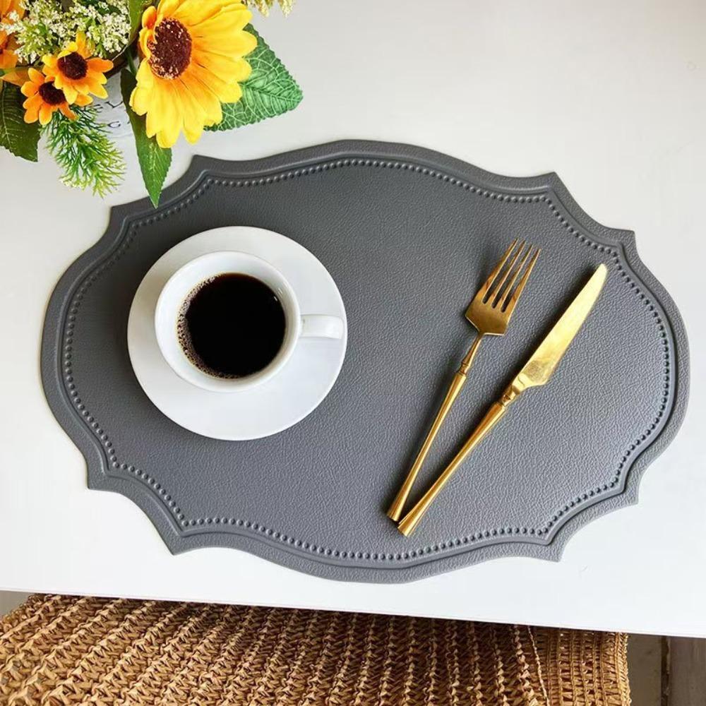 Retro Faux Leather Dinner Mat Oil-resistant Nordic Style Placemat Waterproof Thermal Insulation Mat Kitchen Use