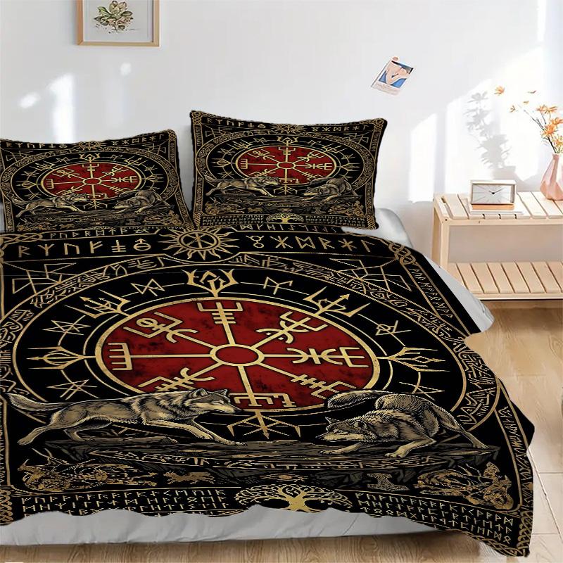 Wolf Vegvisir Symbol Print 3Pcs Bedding Setduvet Cover With 2 Bedropillowcase Home Birthday Gift