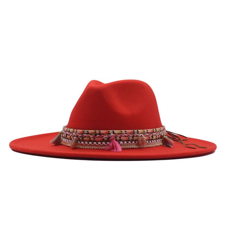 Autumn and Winter Retro Woolen Top Hat Women's New Ethnic Style Jazz Hat European and American Bell-shaped Hip-hop Cm Big Brim Felt Hat