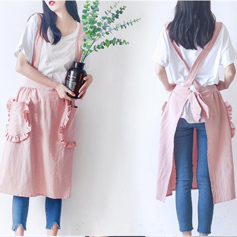 Cotton Linen Apron for Women Men BBQ Bib Chefer Kitchen Apron Barber Coffee Cooking Restaurant