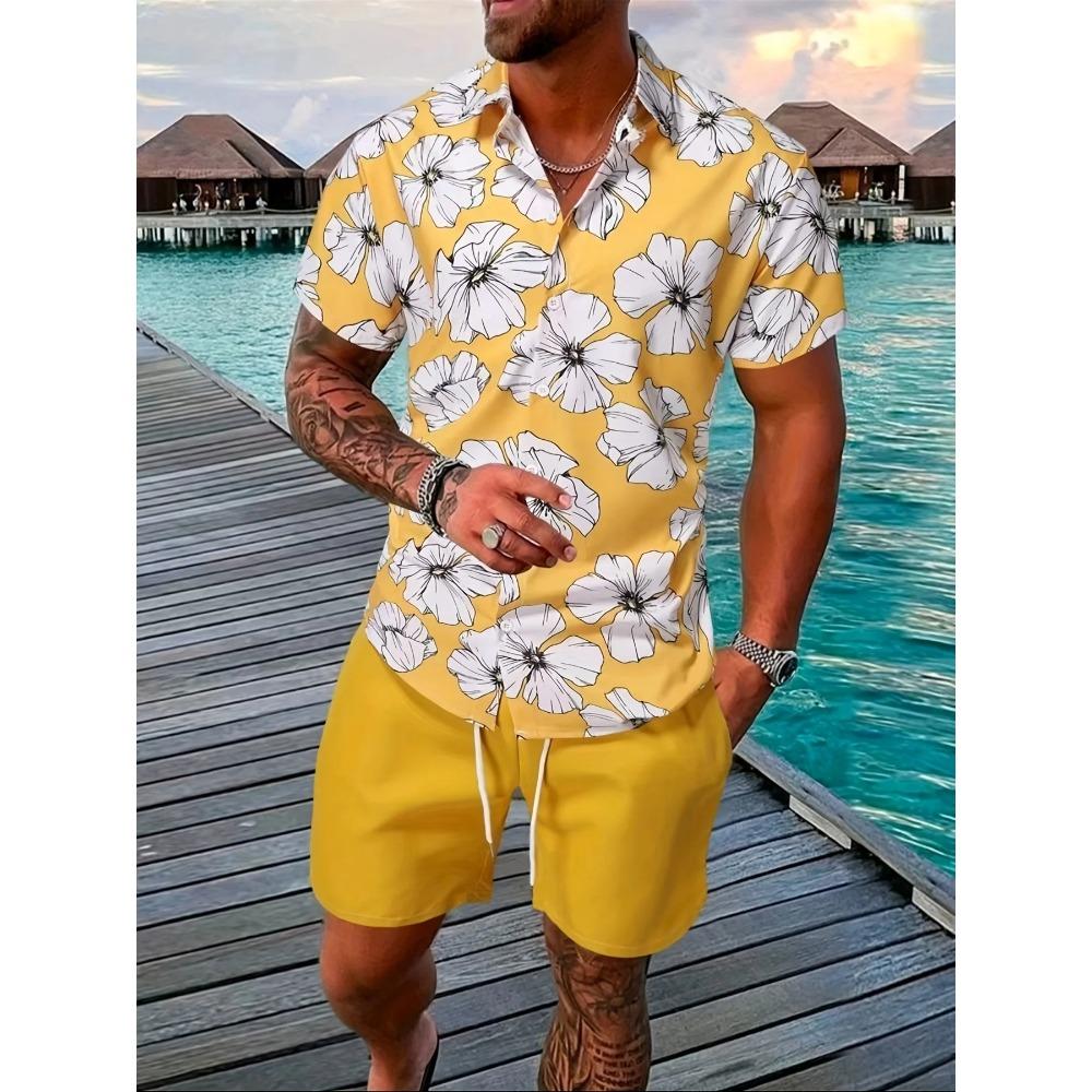 Men Sportswear 2PCS Shirts Suits Man 3D print Fashion Shirts+Shorts Two Piece Sets Hawaii Beach lapel Shirt Set Unisex Clothing