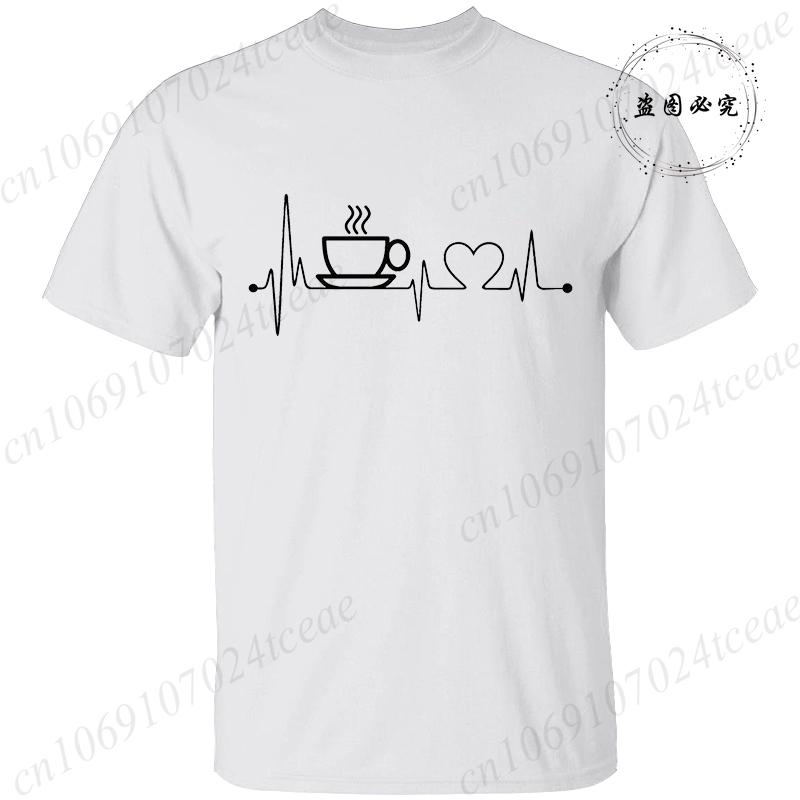 New Men's T-shirt Classic Short Sleeved Shirt COFFEE ECG EKG Summer Top Casual T-shirt CAFFEINE MEME Casual Women Tee Shirt Tops