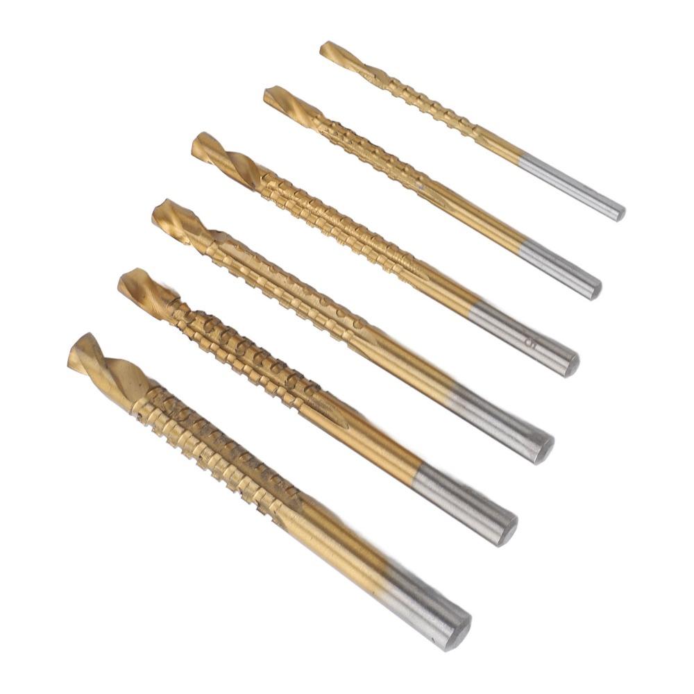 6 Stück Titanbeschichtete Spiralbohrer 3-8mm Seitenschneider mit Kerben für Holz Metall Kunststoff