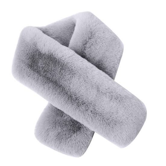 

Поперечний шарф із штучного кролячого хутра, двосторонній, м’який, який можна прати, потовщений, зберігає тепло світло-сірого кольору