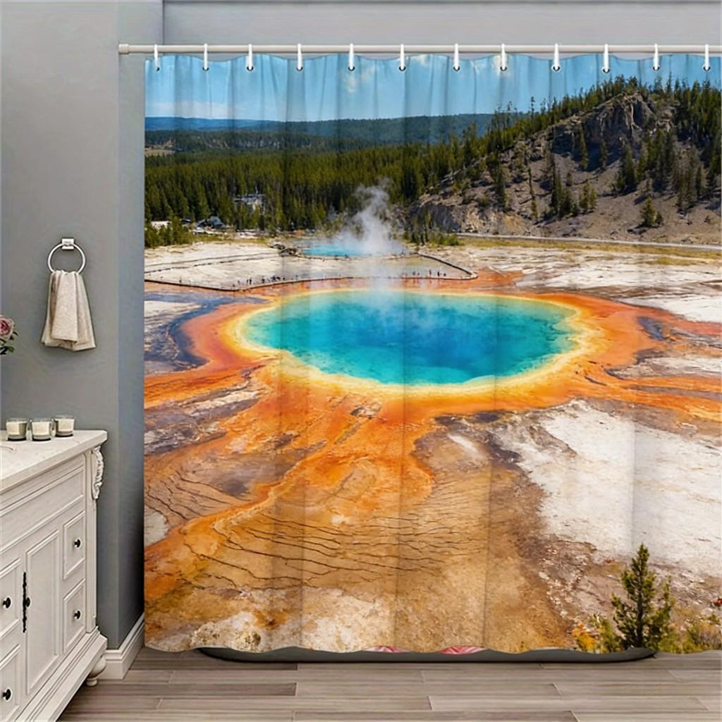 

Alpine Lake Town With Snow-Capped Mountains & Turquoise Lake Waterproof Shower Curtain For Bathroom Decor W60H190(CM)-1 Pcs