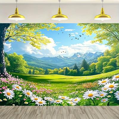 One Large Spring Floral Carpet - Hangs As a Natural Wall Decoration Featuring Daisy Flowers Outside