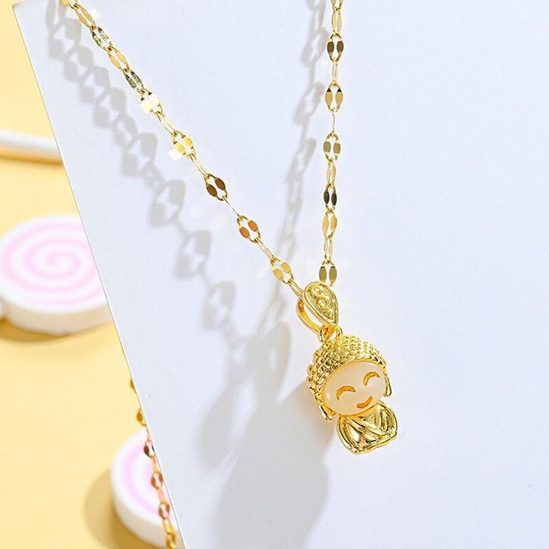 Šťastný malý přívěsek Buddhy Maitréji Dámské náhrdelníky Vintage styl Titanová ocel Dámské řetízky Šperky