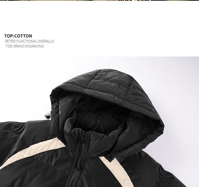 Amerikaans Geborduurde Katoenen Jas met Opstaande Kraag, Afneembare Capuchon en Retro Stijl – Dikke, Warme en Trendy Puffer Buitenjas.