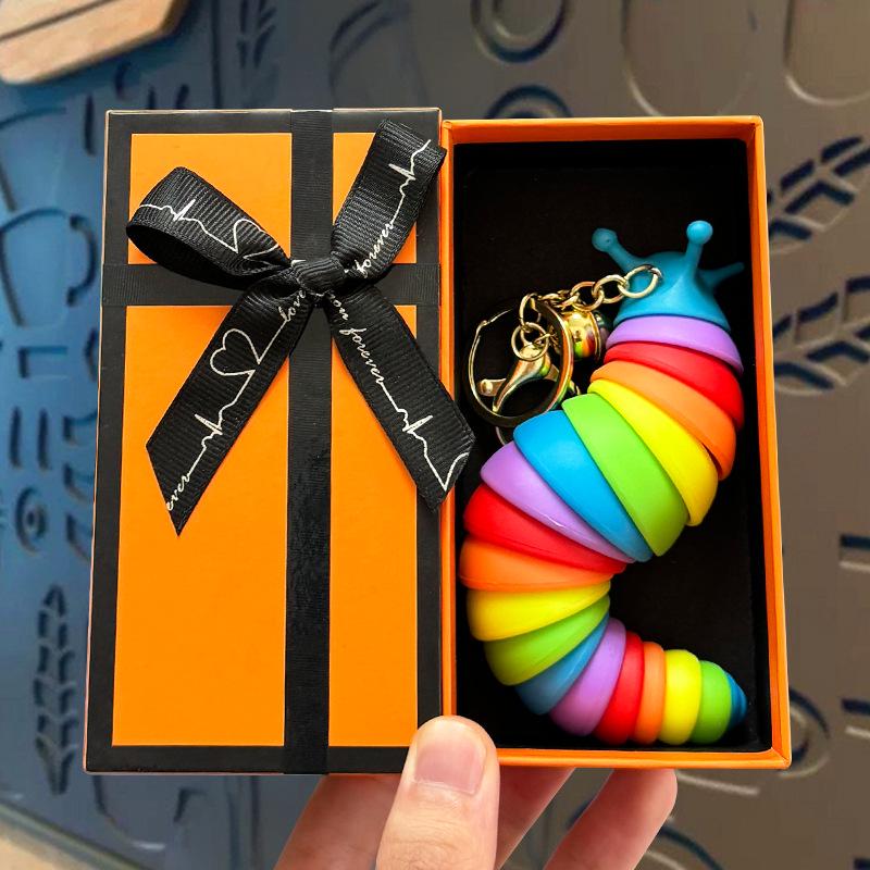 Colorful Caterpillar Slug Keychain: Stress Relief & Educational Toy for Kids