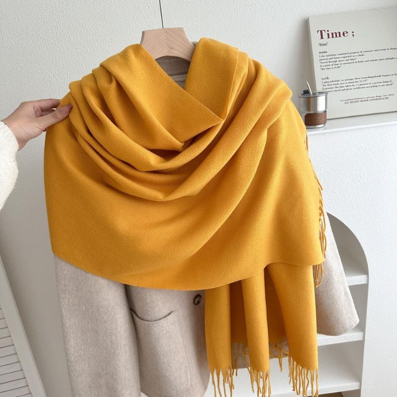 New Solid Color Fringed Scarf Men's and Women's Autumn and Winter Thickened Versatile High-end Shawl Imitation Cashmere Fashion Scarf