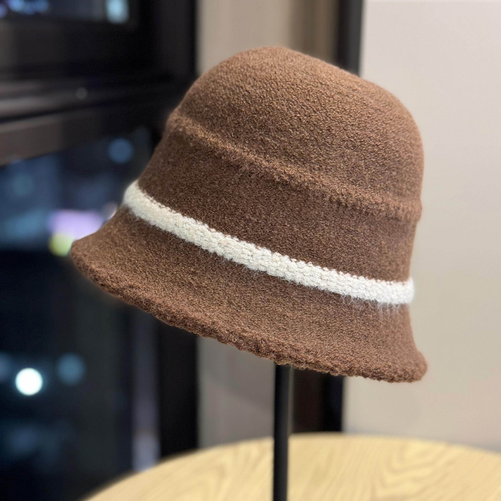 

Вязаная плюшевая шляпа-рыбак женская осенне-зимняя новая шляпа-ведро в японском стиле, открывающая лицо, маленькая шерстяная шляпа-котелок one size