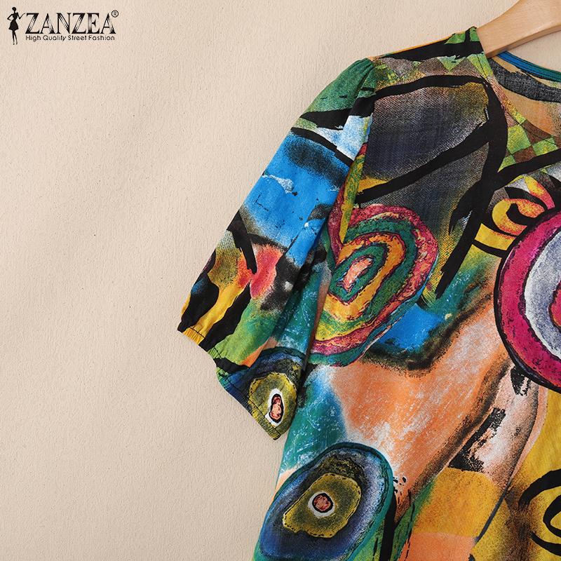 ZANZEA Women Casual Round Neck Summer Short Sleeve Print Dress