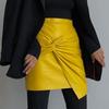 Qooth Elegant Women A Line Irregular PU Bodycon Skirt Slim Mini Length Zipper Waist Casual Skirt  QT2708
