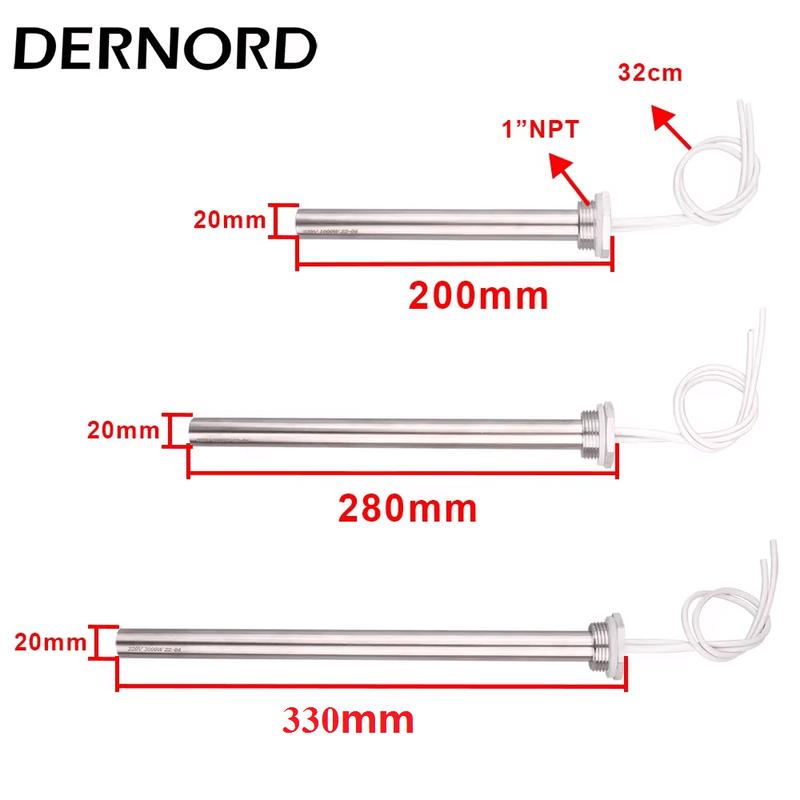 DN25 Cartridge Immersion Heater Stainless Steel 304 Hot Water Rod 1kw/2kw/3kw Tubular Heating Element 220V