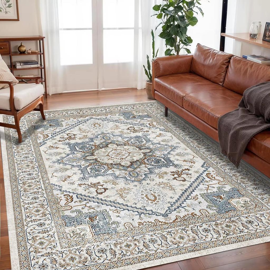Bohemian Soft Flannel Area Rugs, Living Room Coffee Table, Sofa Carpet, Study, Bedroom, Waterproof and Dirt Resistant Carpet