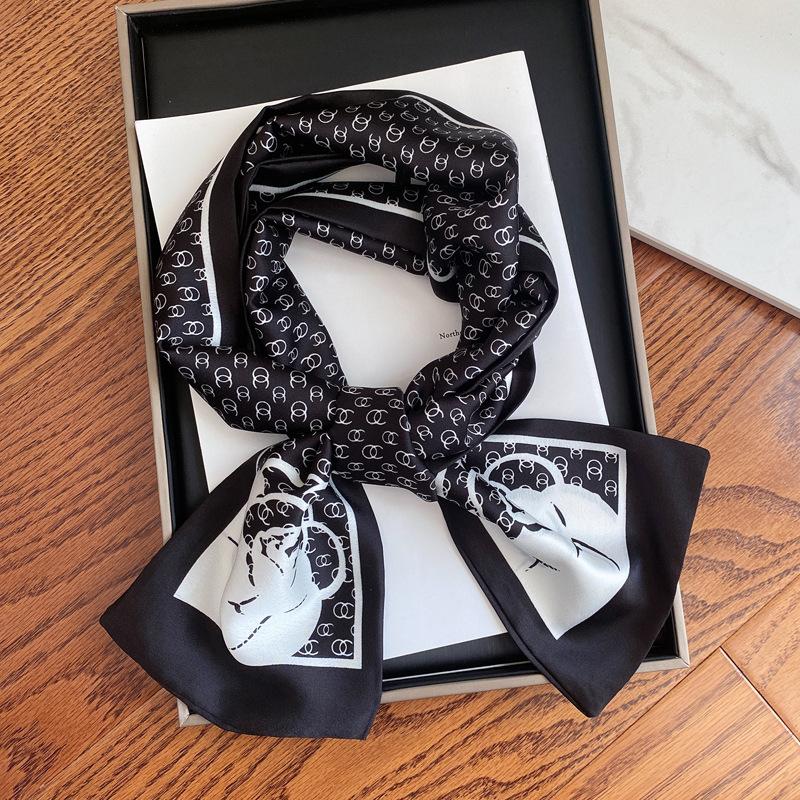 Luxury Design Women Summer Long Silk Scarf Hair Headband Foulard Skinny Bag Scarves Neckerchief Lady Shirt Decorative Streamers