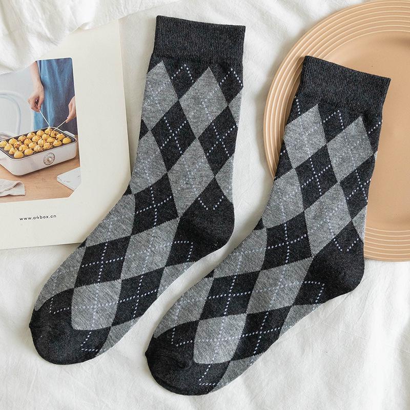 Dammode Argyle Mellanvads Jacquardstrumpor, Trendig Vår/Höst Japanskt Inspirerad Sportstil