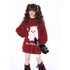 Ghost Pattern Red Women's Sweater Christmas Oversized Round Neck Knitted Shirt Loose Winter Fashion Woman Long Sleeved Top