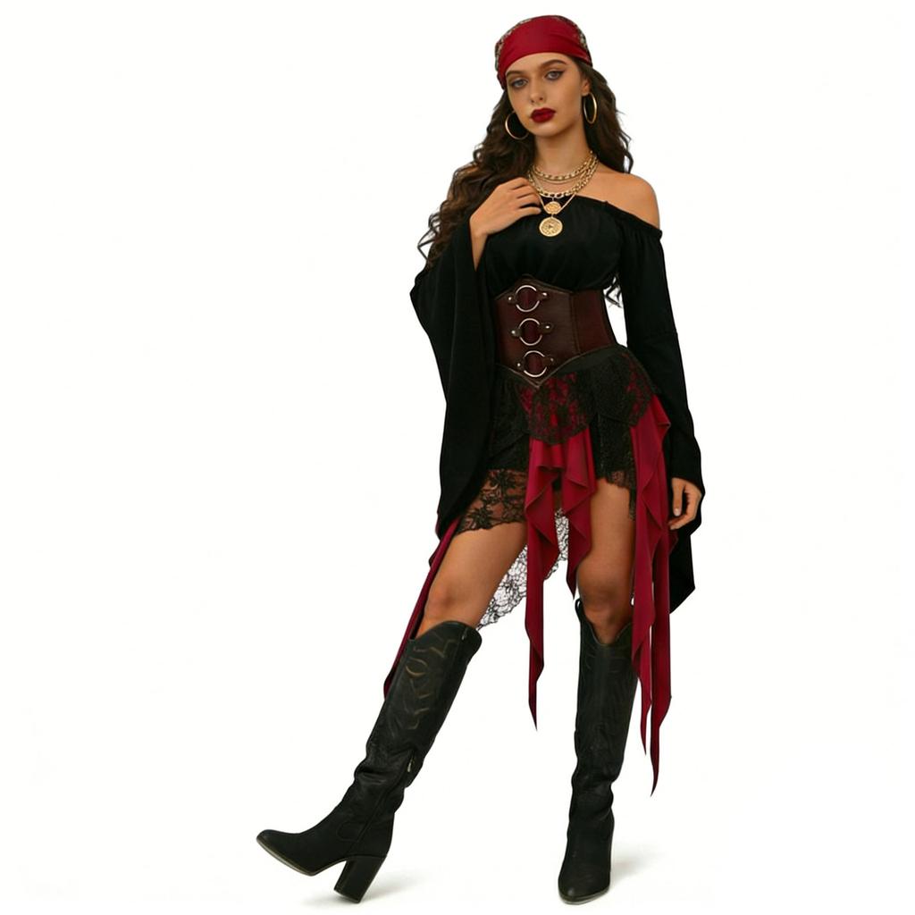 Piratenkostüm Damen Outfits Renaissance Korsett Steampunk Rock Oberteil Piratenzubehör Vollständiges Halloween Kostüm