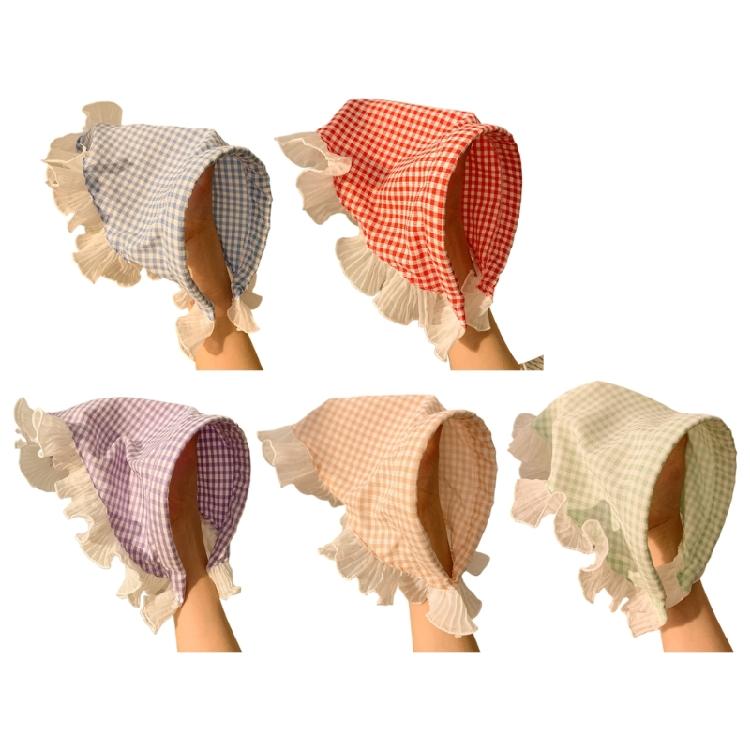 Elegant Triangled Head Kerchief Headbands Hairband Cute Checkered Hair Accessory