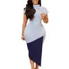 Women's Summer Oblique Neck Fashion Temperament Short Sleeve Hip Wrap Color Matching Pencil Skirt African Dress