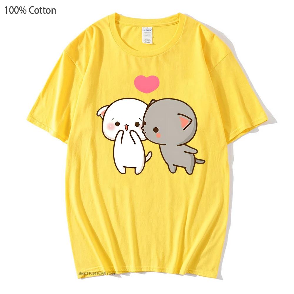 Peach and Goma Mochi Cat shirt Womens Cartoon Print Clothing Kawaii Boba tshirt 100% cotton tees soft Girls Cute clothes