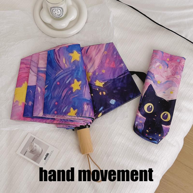 Blue Green Purple Powder Cat Cartoon Fold Umbrella Fully Automatic Umbrella Women'S Dual-Purpose Sun Umbrella Portable Umbrella