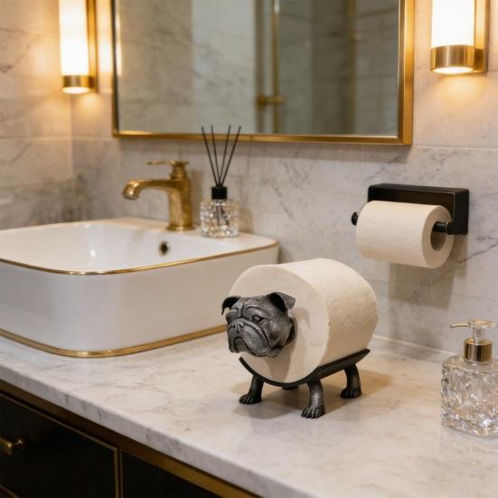English Bulldog Toilet Paper Holder 3D Printed Free Standing Dog Roll Paper Holder Kitchen Bathroom Paper Towel Dispenser Storage Rack