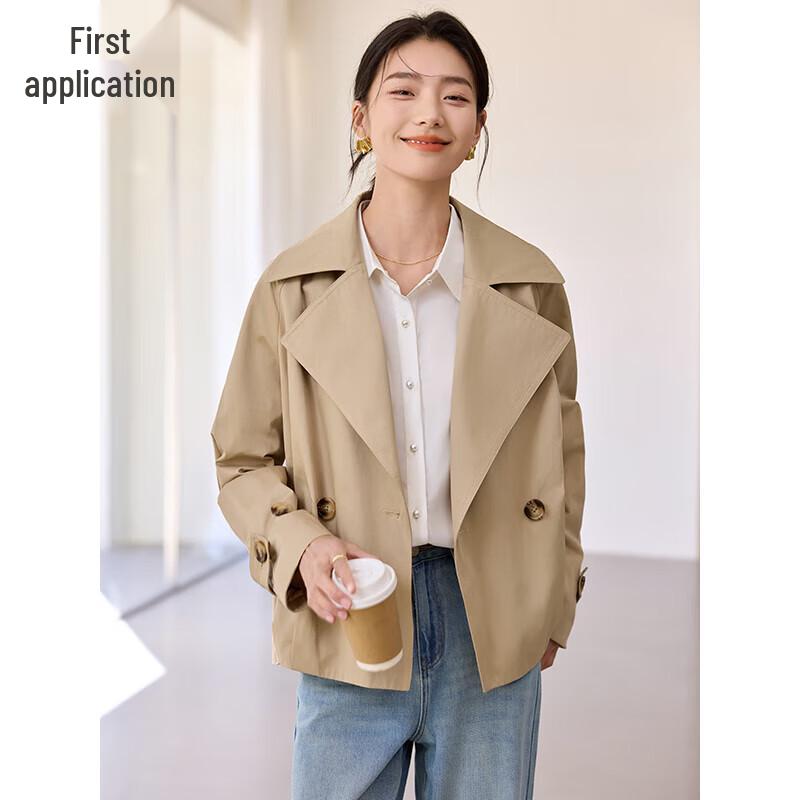 

Women s Fashion Lapel Short Trench Coat M