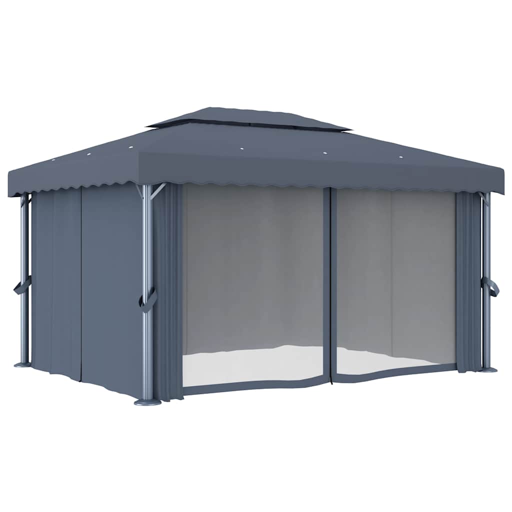 Gazebo with Curtains 4x3 M Anthracite Aluminium