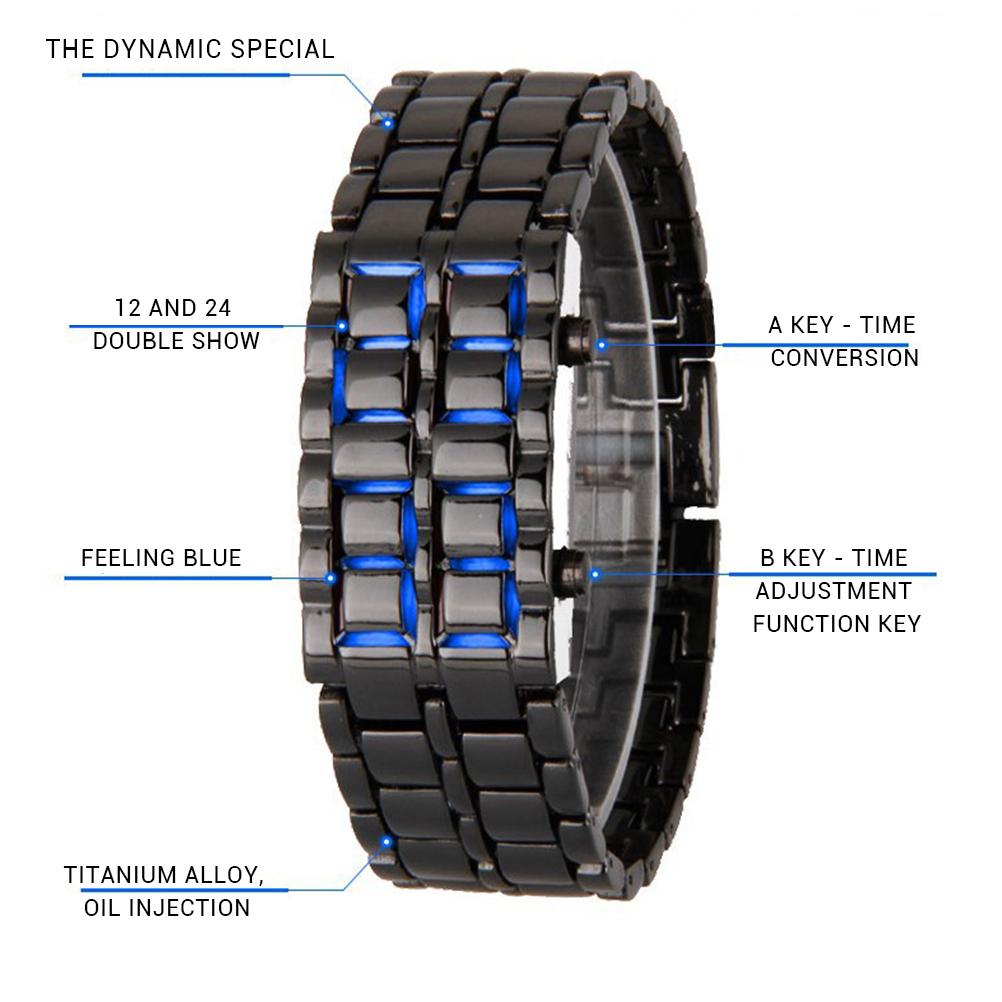 Fashion Digital Lava LED Mirror Wrist Watch Titanium Alloy Men Women Sport Watches