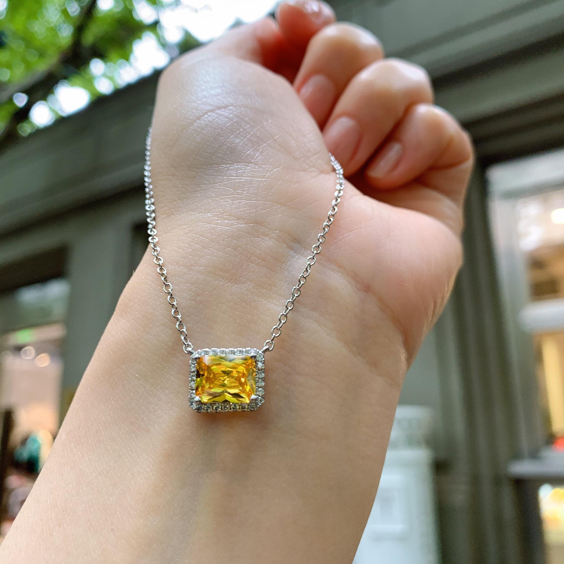 

Wish simple small square pink zircon bracelet femininity simulation yellow diamond necklace women s jewelry set