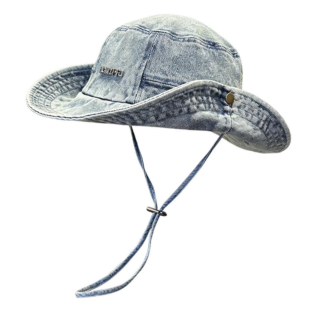 Portable Sun Protection Denim Cloth Bucket Hat Anti-UV Retro Cowboy Hat Casual Breathable Mountaineering Caps Camping Hiking