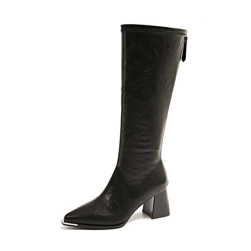 High boots  new spring and autumn shiny boots children's long boots pointed toe thick heel high-heeled knight boots