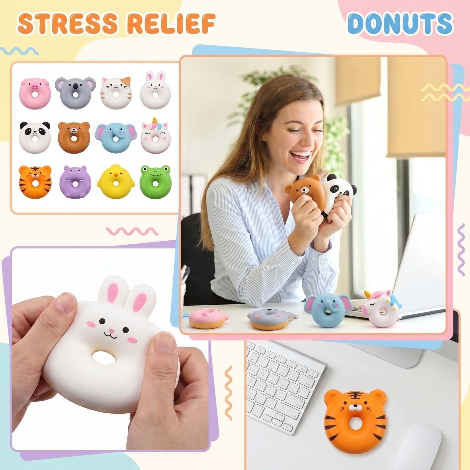 

Creative Donut Shaped Stress Relief Toys Set Soft Squeeze Sensory Fidget Toys for Office Desk and Home Use Random Animal Designs Included One Size