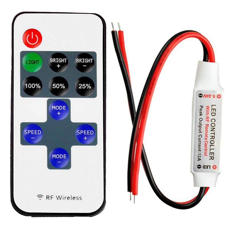 RF11 Monochrome LED Strip Controller: 5-24V, 12A RF Remote Dimmer