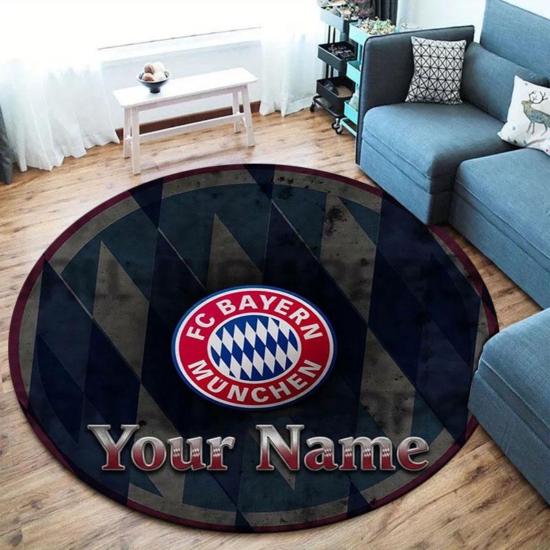 FC Bayern Munchen Custom Name Round Area Rug,Carpet Rug for Living Room Bedroom Sofa Playroom Decor,Non-slip Floor Mat