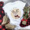 Women's Crew Neck Short Sleeve Graphic Print Christmas T-Shirts Loose Fit Casual Tees