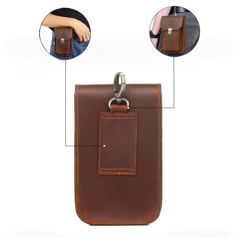 Men's Genuine Leather Mobile Phone Waist Bag, Cowhide Multi-functional Buckle, Belt-fitting Mobile Phone Bag
